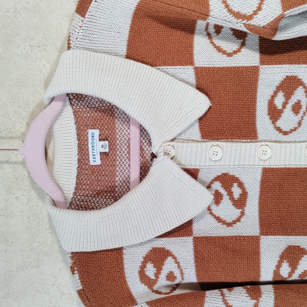 05112 Earthbound cream & rust block print ying & yang cardigan M - Picture 2 of 11